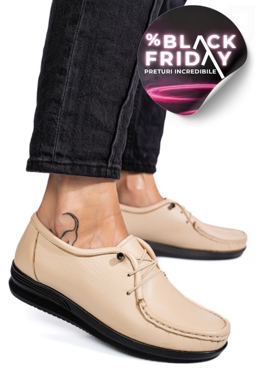 Mocasini bej piele naturala 3pc03