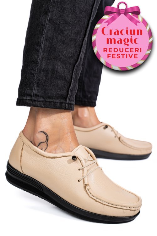 Mocasini bej piele naturala 3pc03