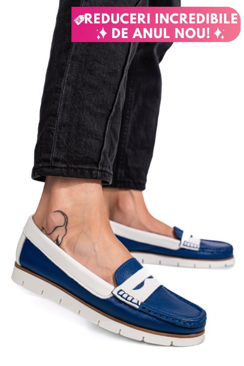 Mocasini albastri piele naturala aka33202
