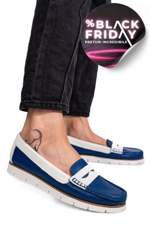 Mocasini albastri piele naturala aka33202