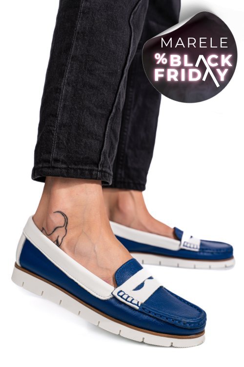 Mocasini albastri piele naturala aka33202