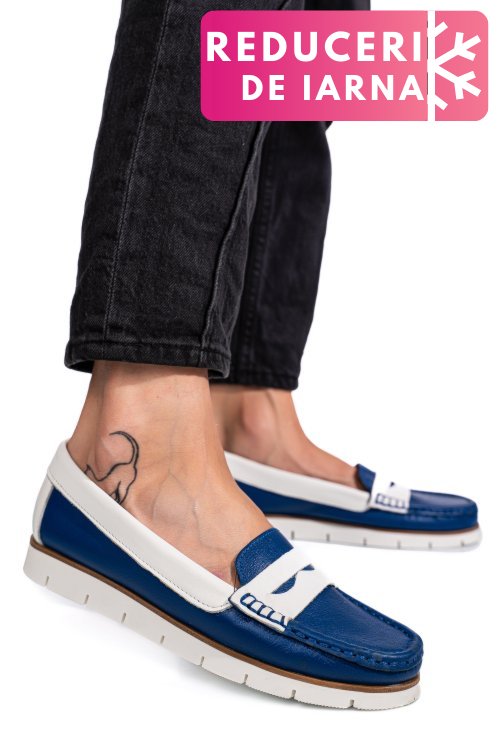 Mocasini albastri piele naturala aka33202