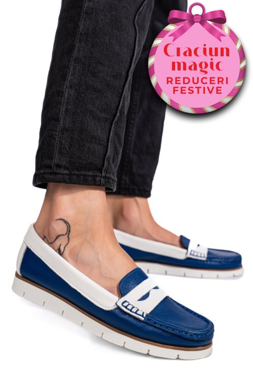 Mocasini albastri piele naturala aka33202