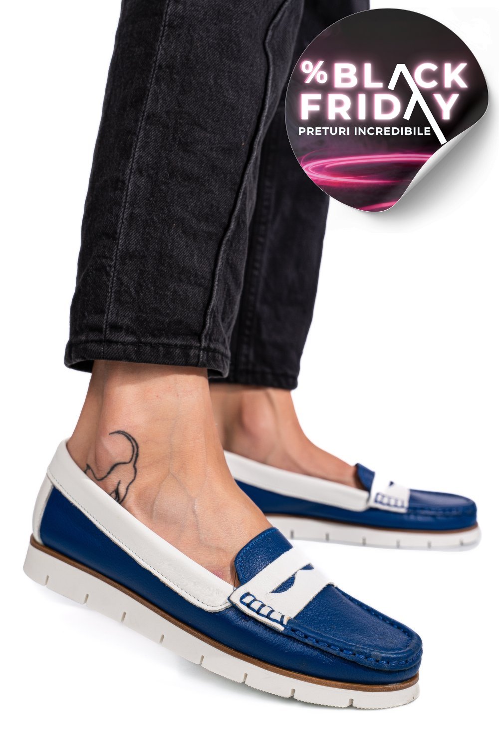 MOCASINI ALBASTRI PIELE NATURALA AKA33202