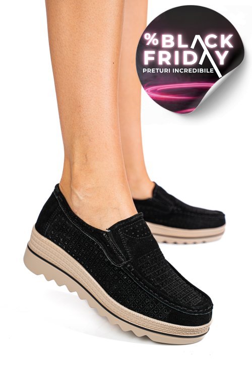 Mocasini negri piele naturala intoarsa mspm223