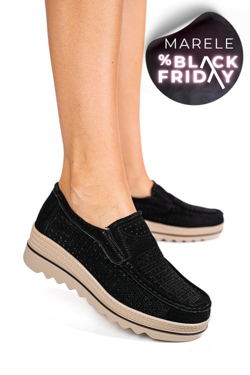 Mocasini negri piele naturala intoarsa mspm223