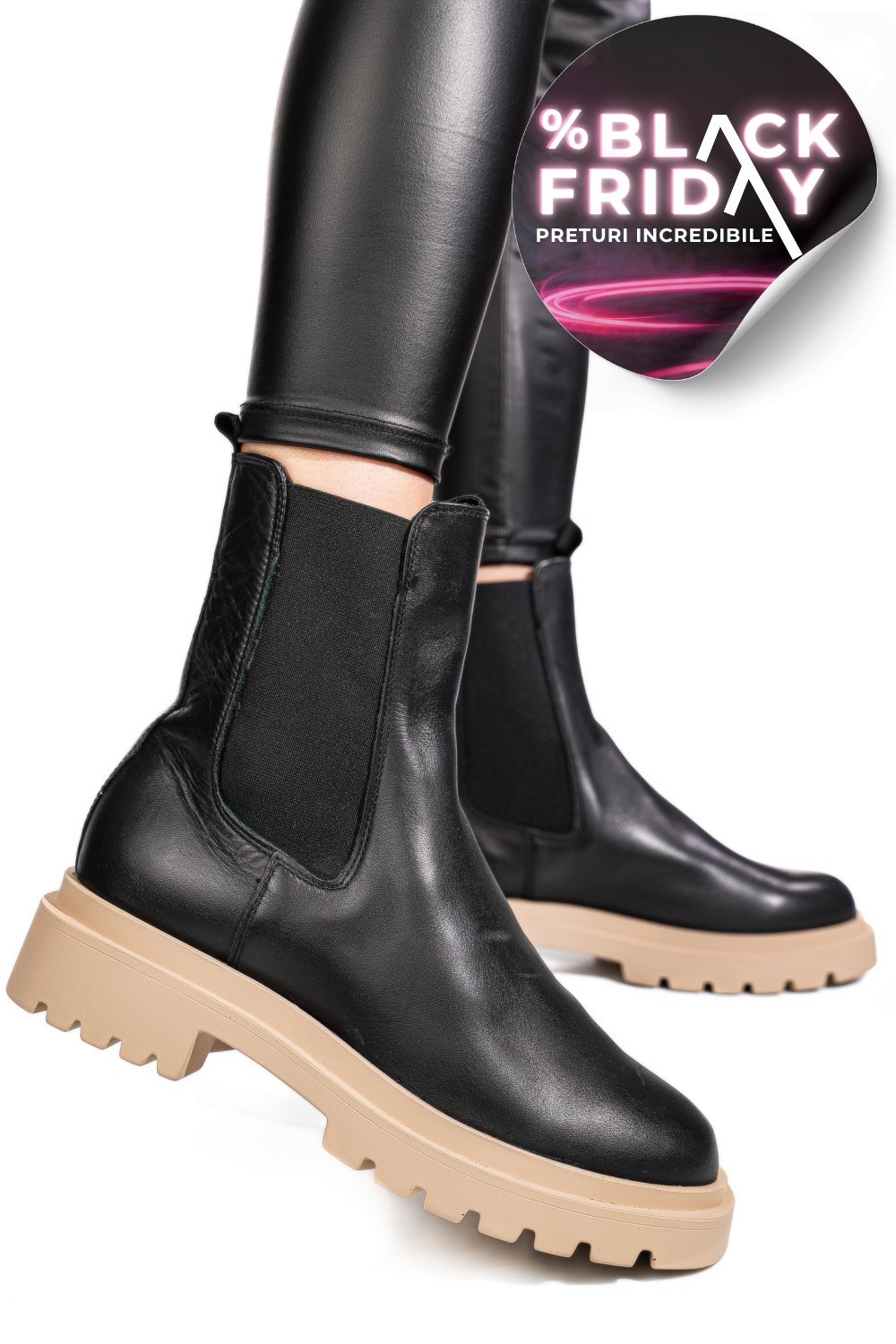 GHETE NEGRE PIELE NATURALA 52132465