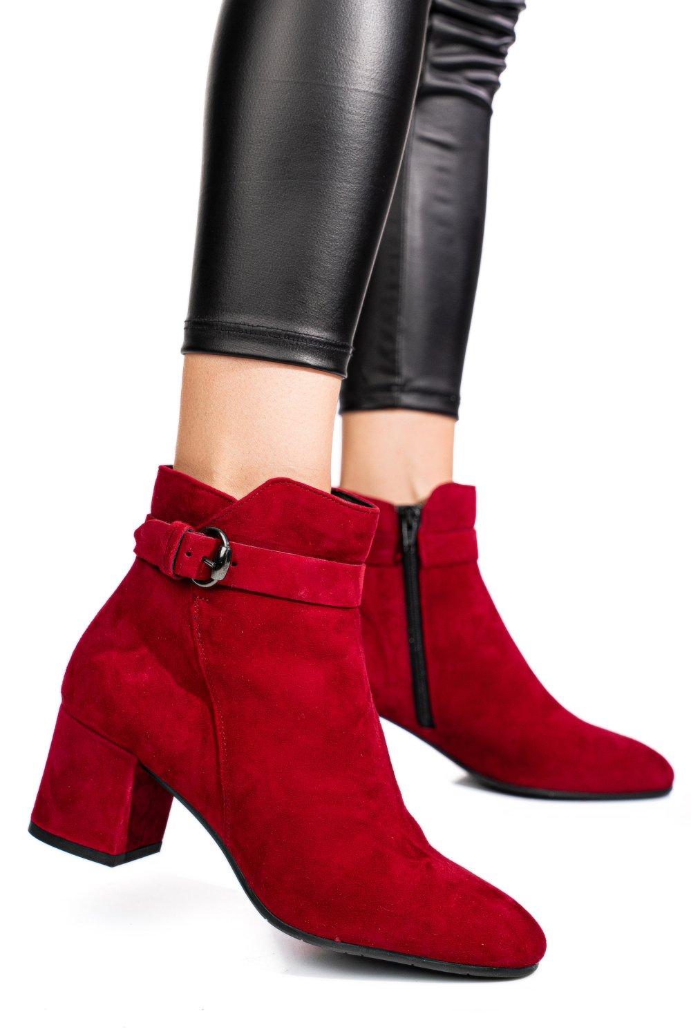 BOTINE ROSII PIELE NATURALA INTOARSA 50132052