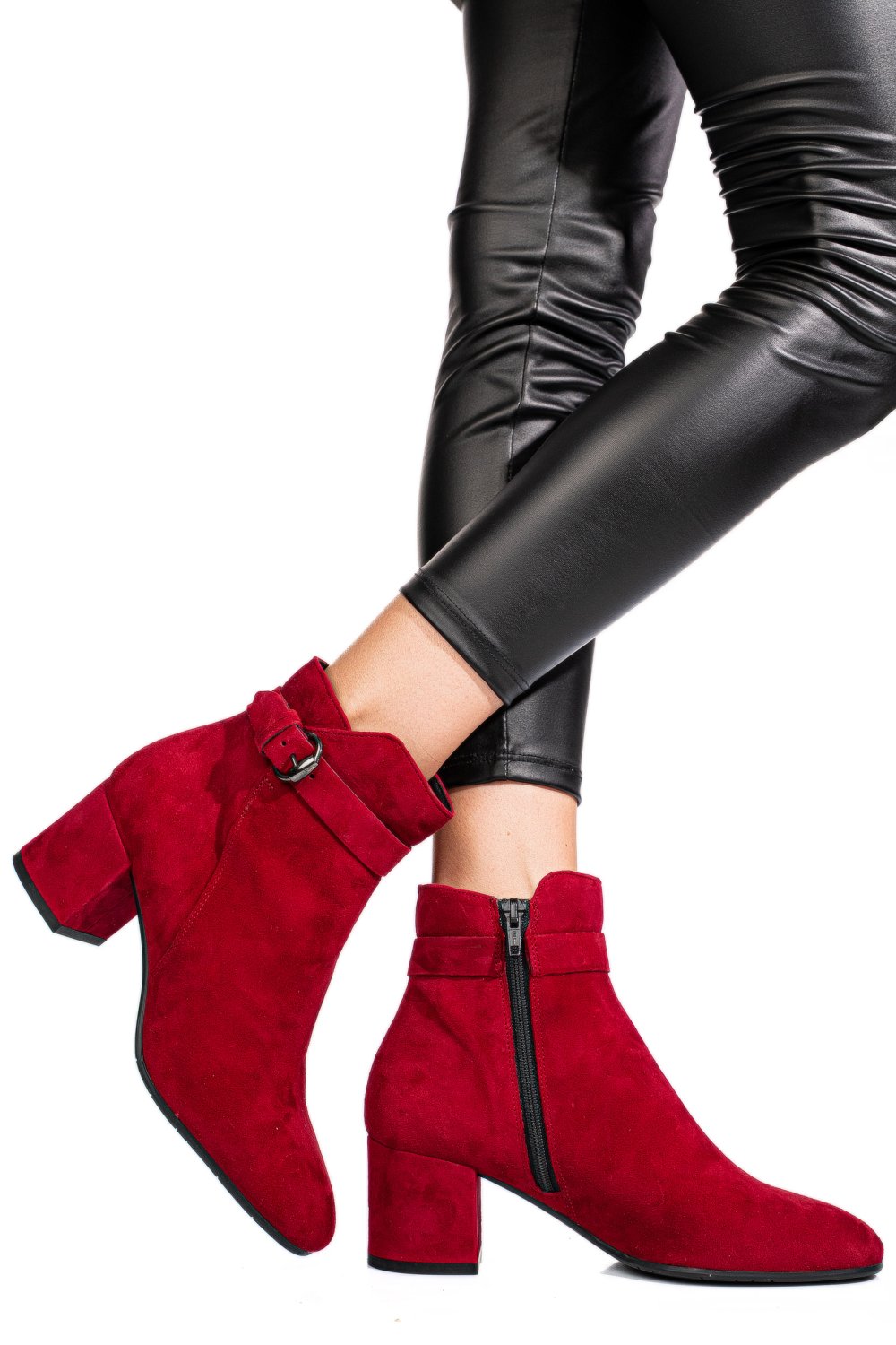 BOTINE ROSII PIELE NATURALA INTOARSA 50132052