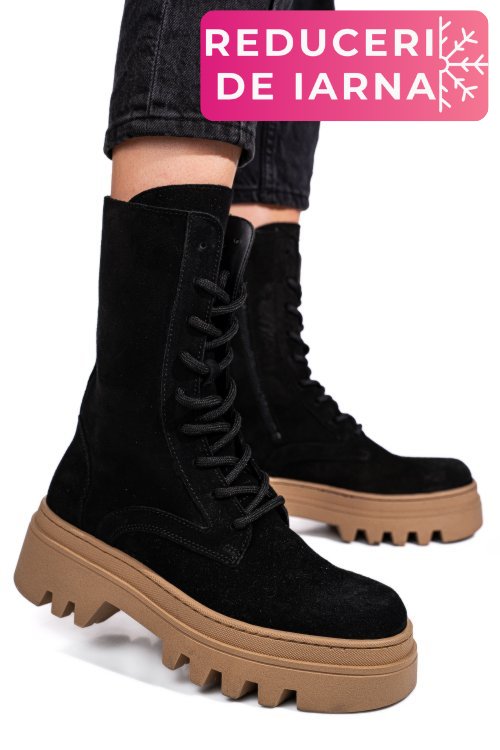 Ghete negre piele naturala intoarsa 52132500