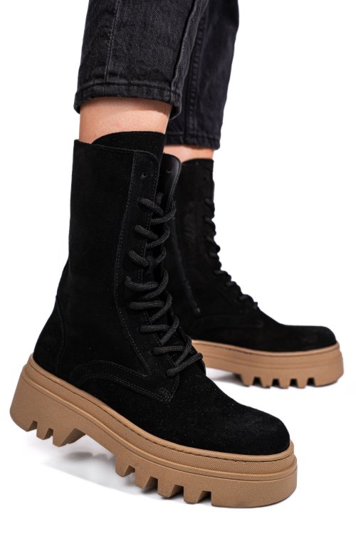 Ghete negre piele naturala intoarsa 52132500