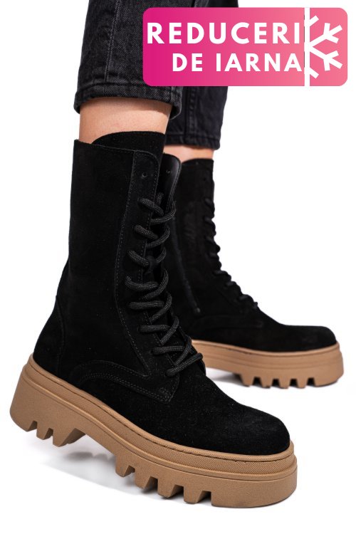 Ghete negre piele naturala intoarsa 52132500