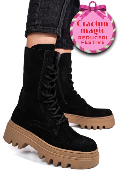 Ghete negre piele naturala intoarsa 52132500