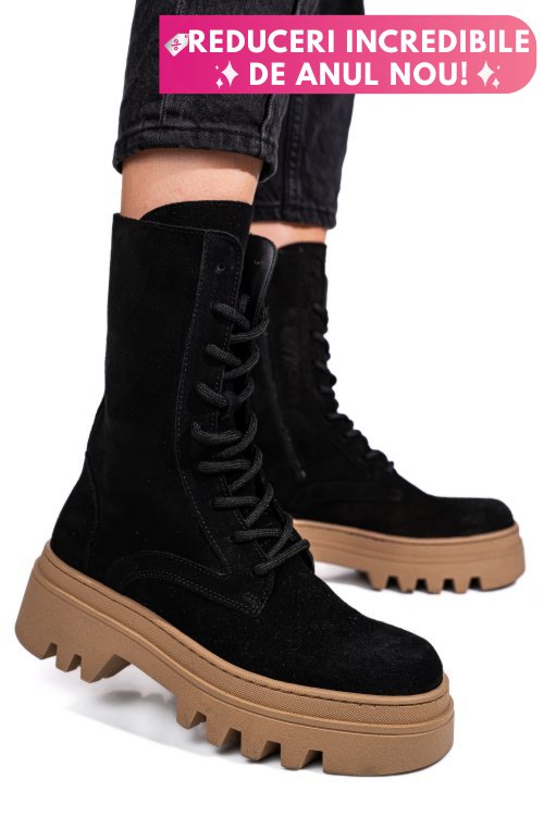 Ghete negre piele naturala intoarsa 52132500