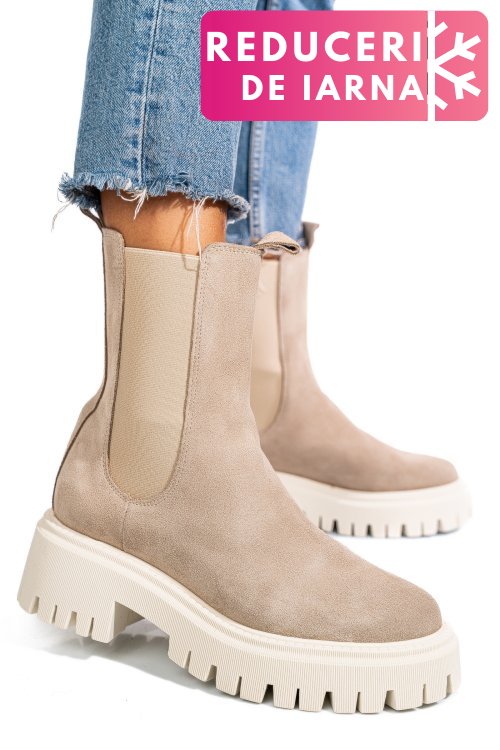 Ghete bej piele naturala intoarsa 52132450