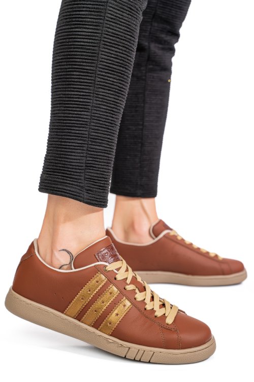 Pantofi sport maro auriu piele naturala 0sp7199