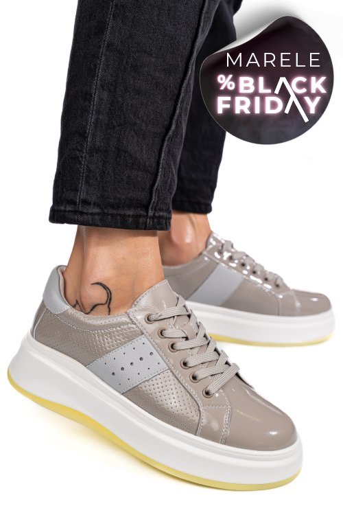 Pantofi sport light grey piele naturala lacuita fsp002-283