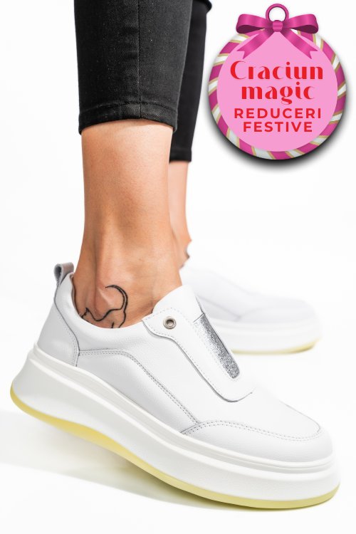 Pantofi sport albi piele naturala fsp002293