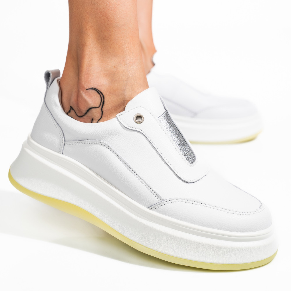 PANTOFI SPORT ALBI PIELE NATURALA FSP002293