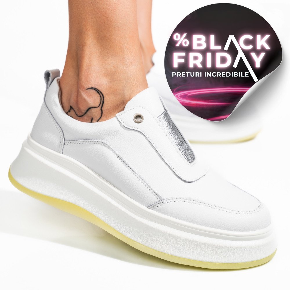 PANTOFI SPORT ALBI PIELE NATURALA FSP002293