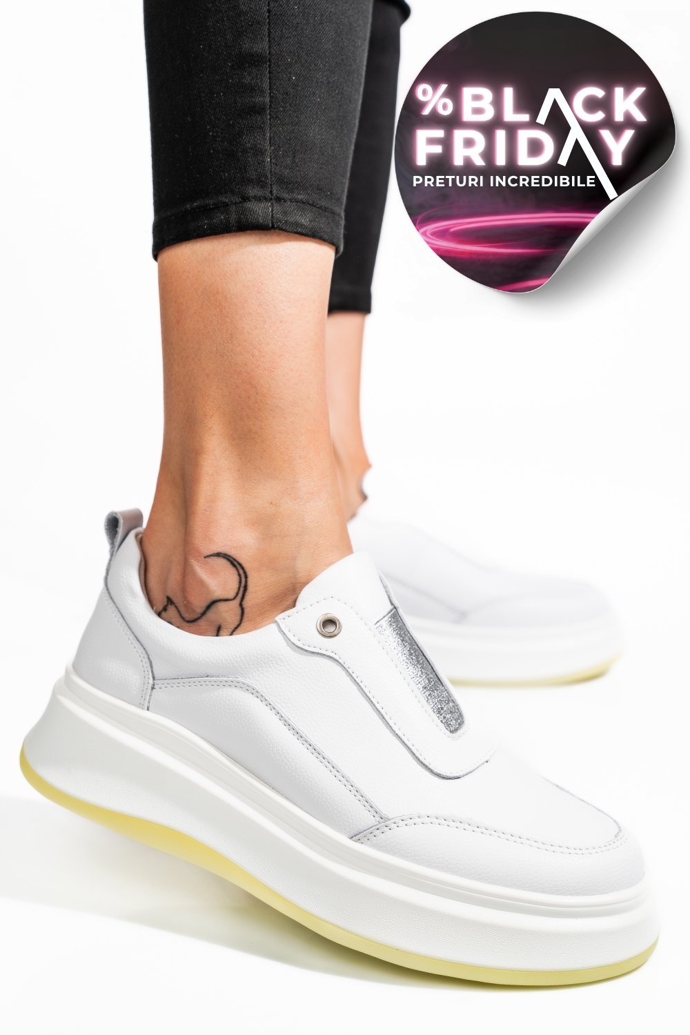 PANTOFI SPORT ALBI PIELE NATURALA FSP002293