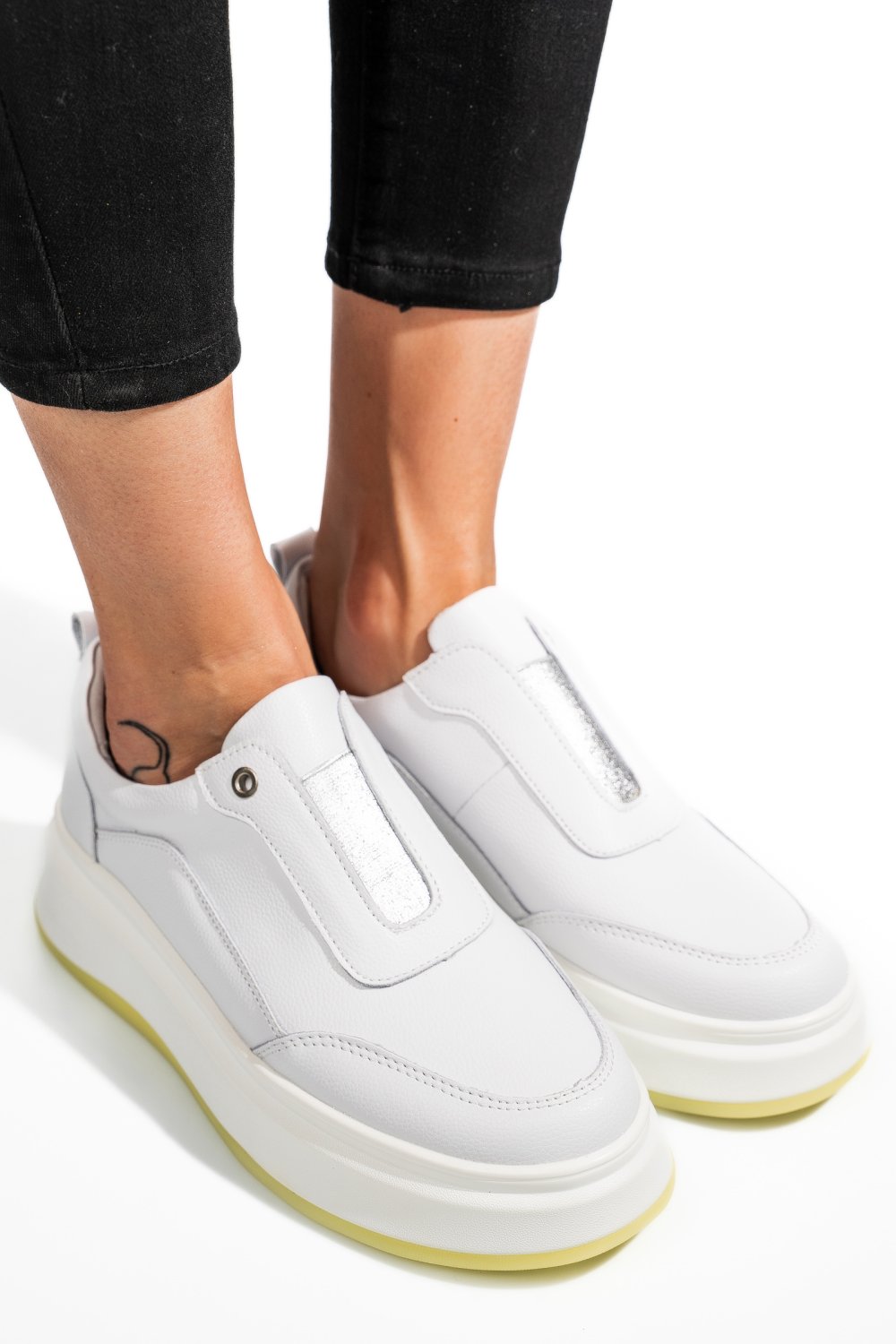PANTOFI SPORT ALBI PIELE NATURALA FSP002293