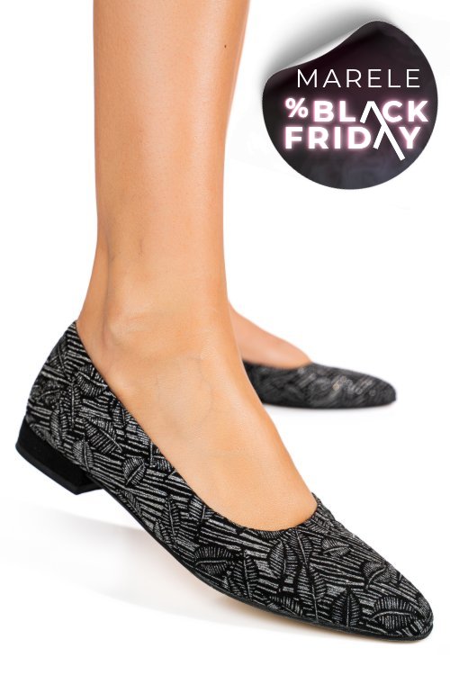 Balerini negru argintiu piele naturala 0pc7aka