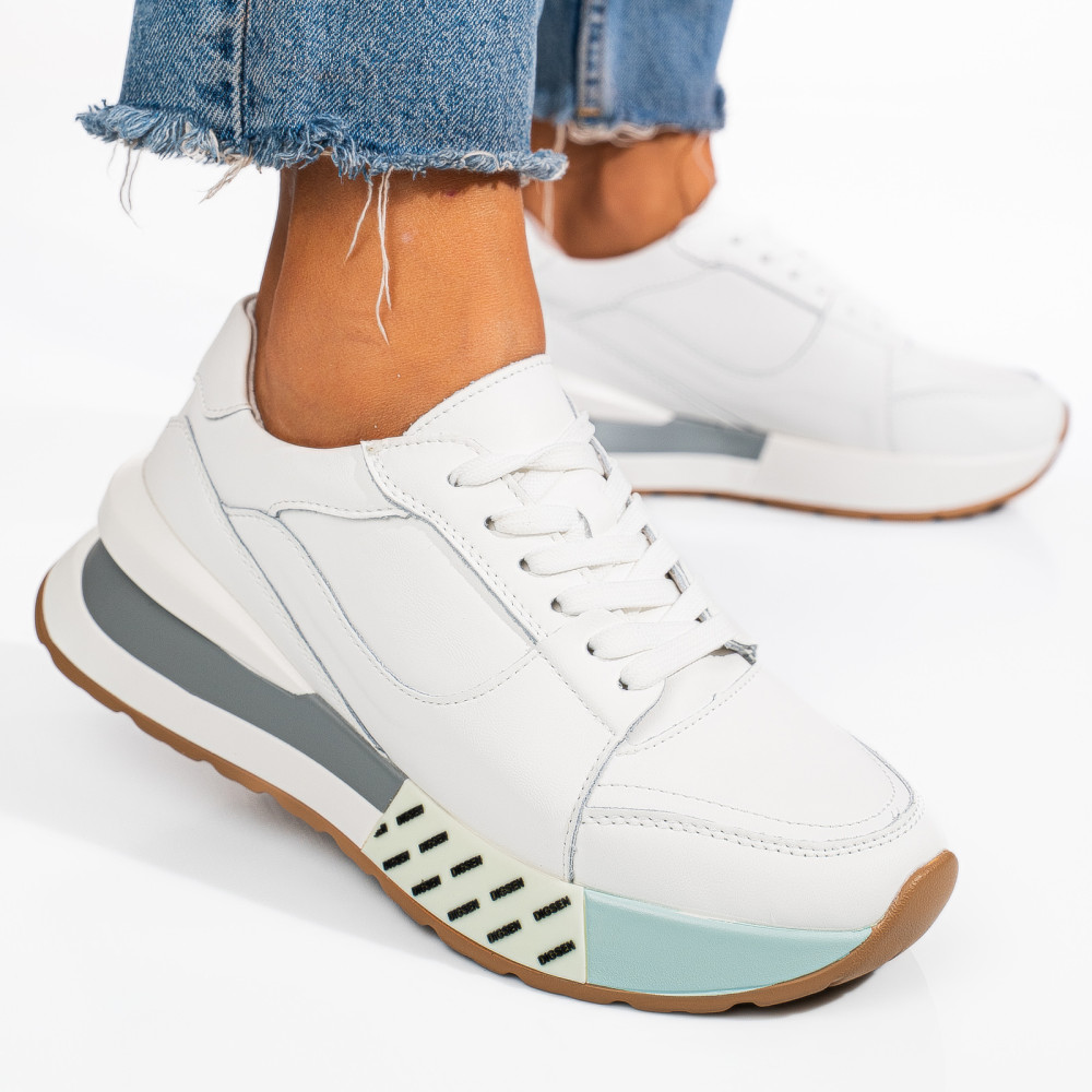 PANTOFI SPORT ALBI PIELE NATURALA FSP001770