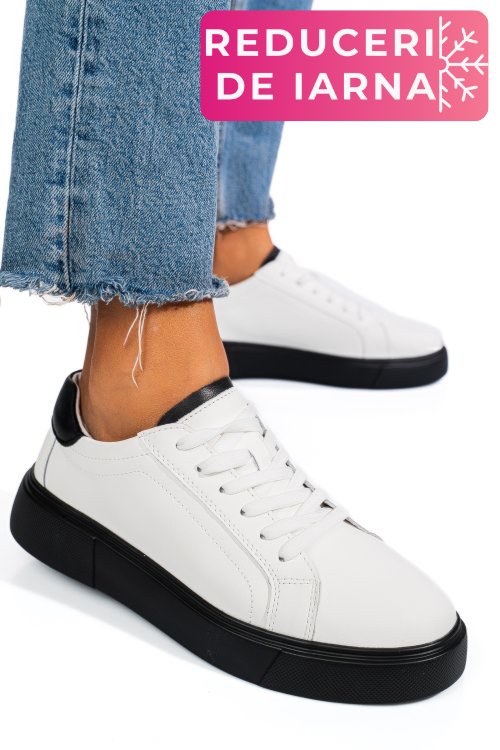 Pantofi sport alb negru piele naturala fsp001765
