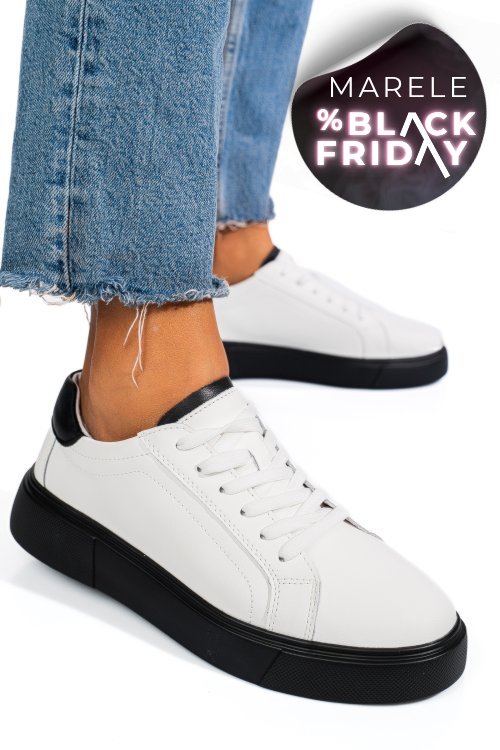 Pantofi sport alb negru piele naturala fsp001765