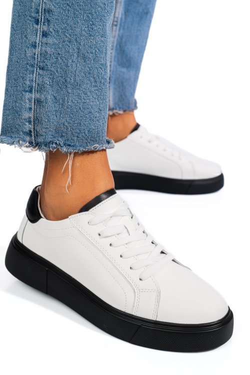 Pantofi sport alb negru piele naturala fsp001765
