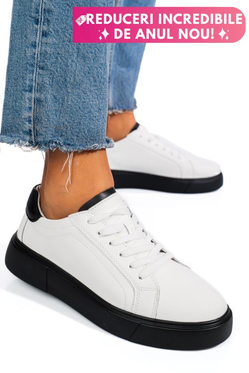 Pantofi sport alb negru piele naturala fsp001765