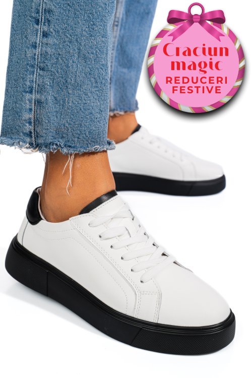 Pantofi sport alb negru piele naturala fsp001765