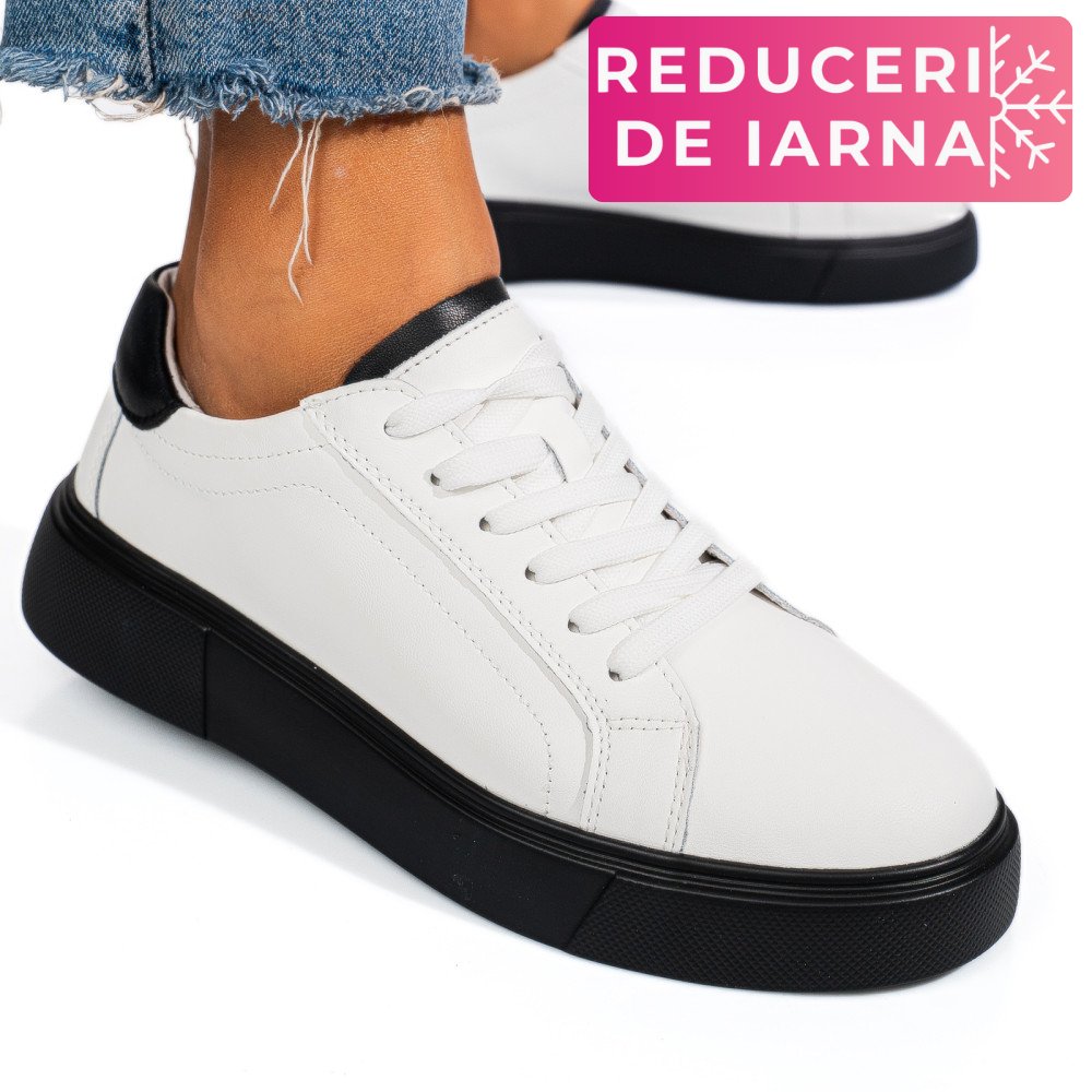 PANTOFI SPORT ALB NEGRU PIELE NATURALA FSP001765