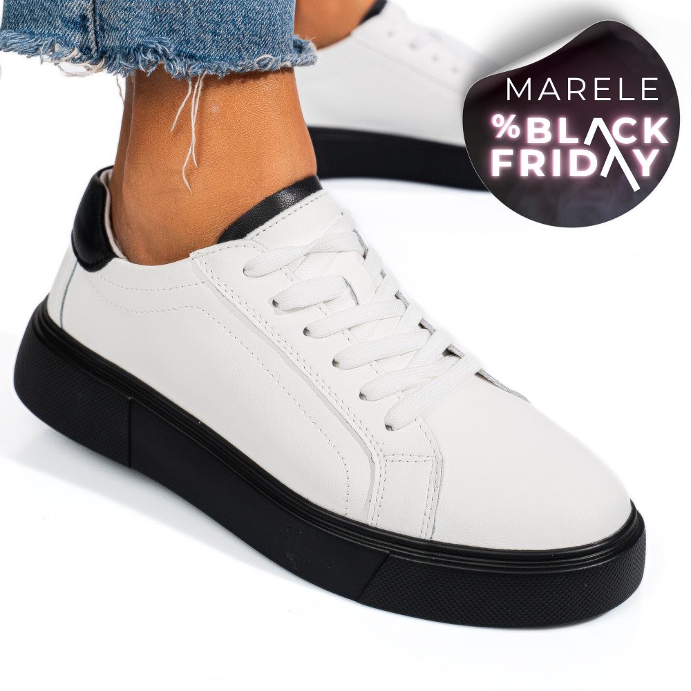 PANTOFI SPORT ALB NEGRU PIELE NATURALA FSP001765