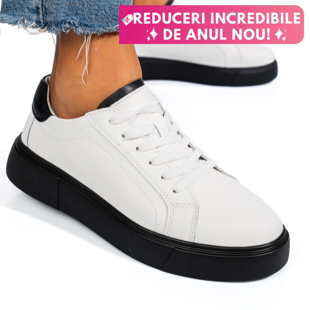 PANTOFI SPORT ALB NEGRU PIELE NATURALA FSP001765