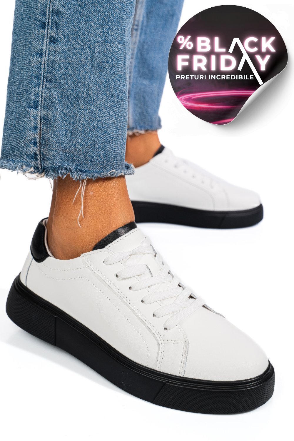 PANTOFI SPORT ALB NEGRU PIELE NATURALA FSP001765