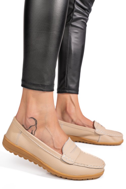 Mocasini bej piele naturala bsp03