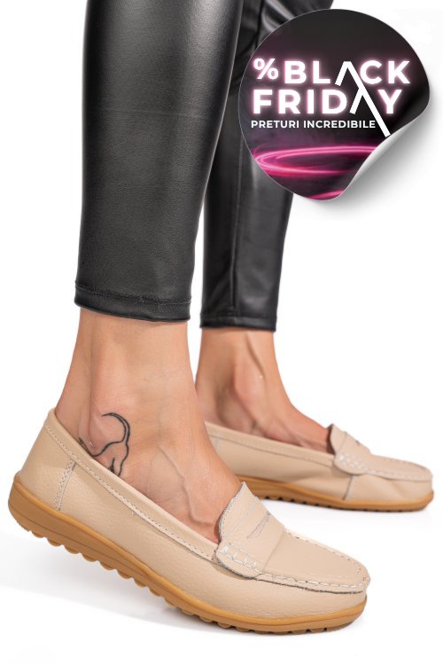 Mocasini bej piele naturala bsp03