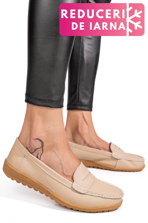 Mocasini bej piele naturala bsp03
