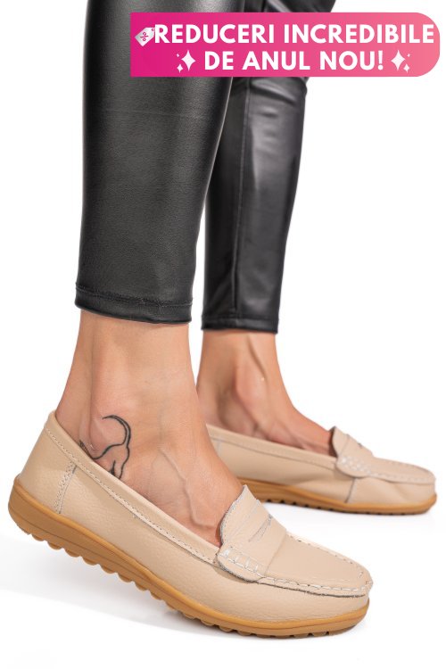Mocasini bej piele naturala bsp03