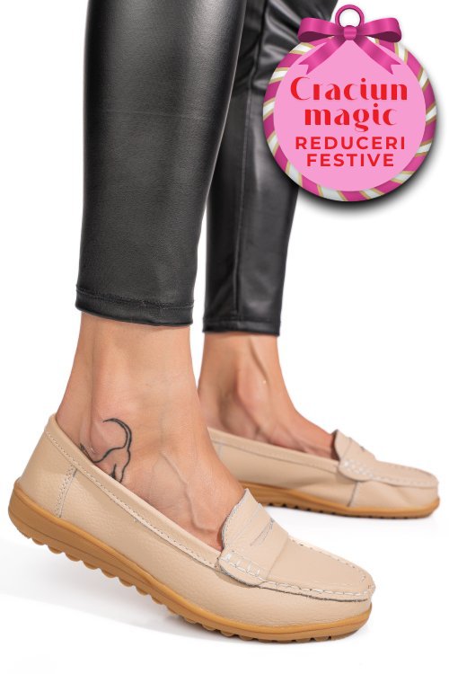 Mocasini bej piele naturala bsp03