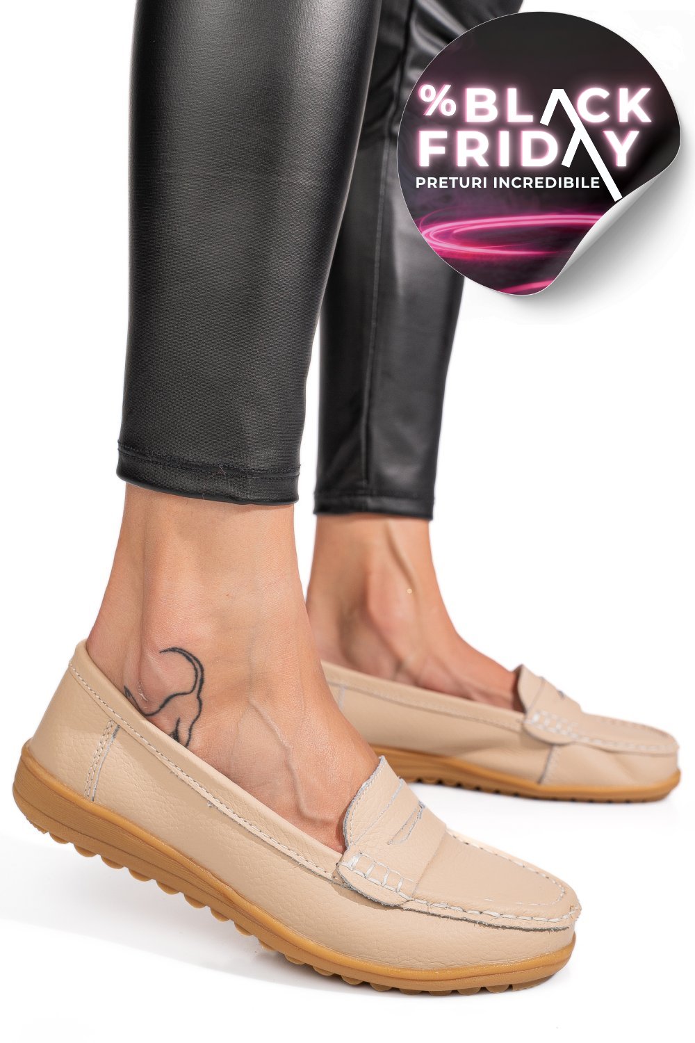 MOCASINI BEJ PIELE NATURALA BSP03