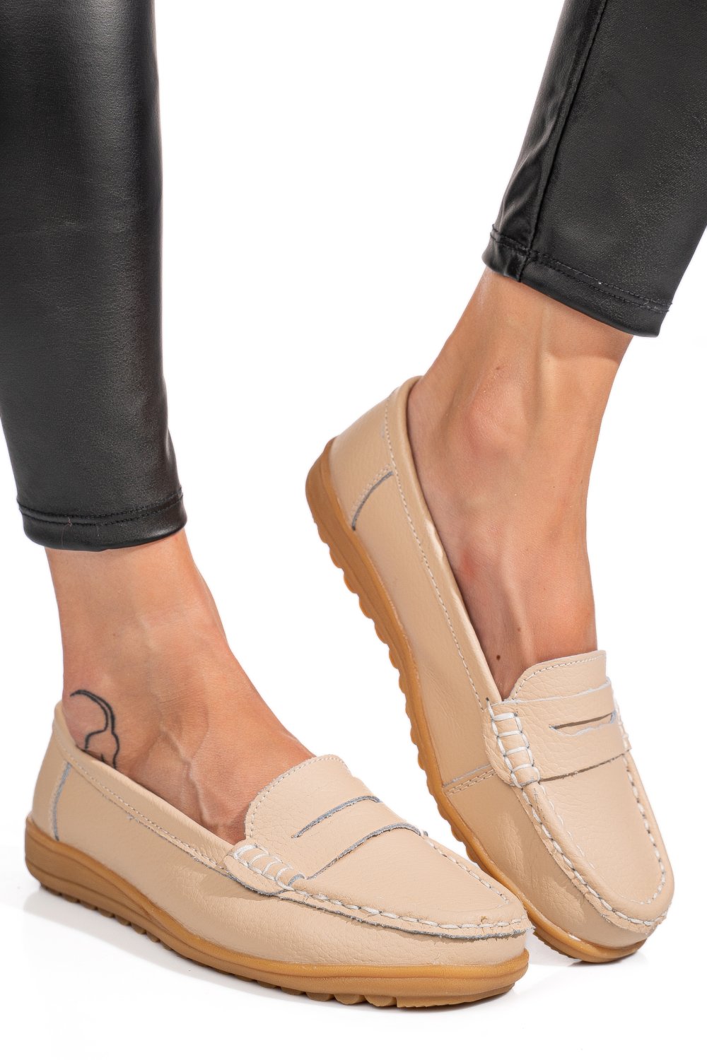 MOCASINI BEJ PIELE NATURALA BSP03