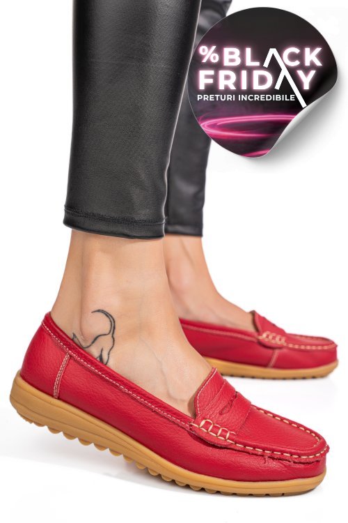 Mocasini rosii piele naturala bsp03