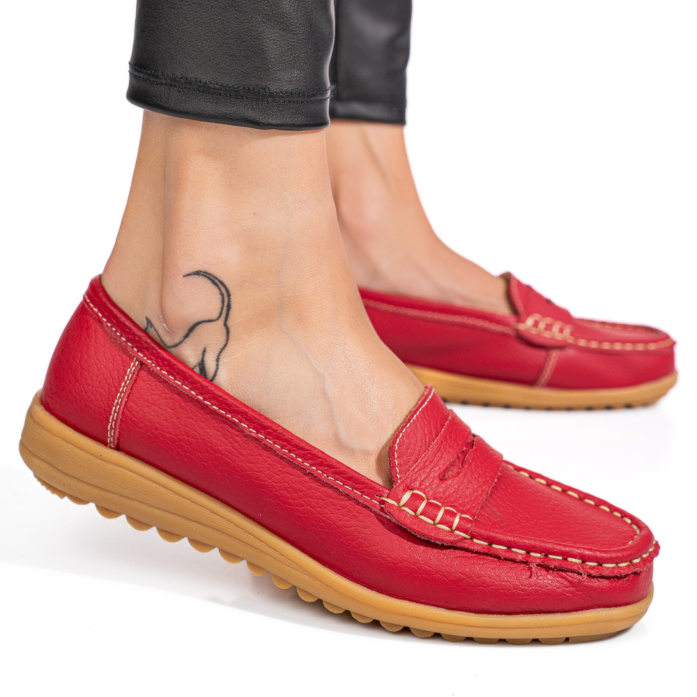 MOCASINI ROSII PIELE NATURALA BSP03