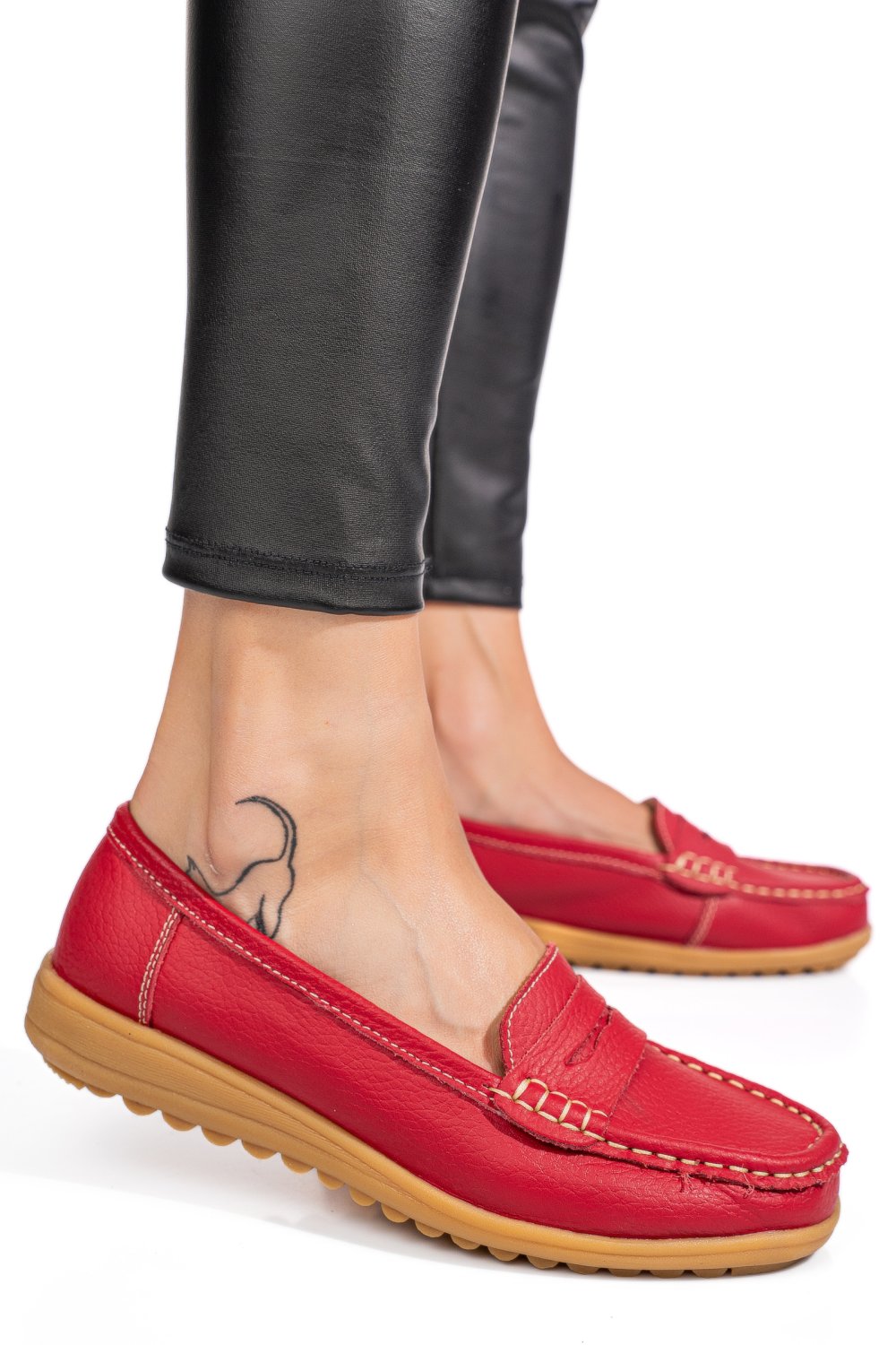 MOCASINI ROSII PIELE NATURALA BSP03