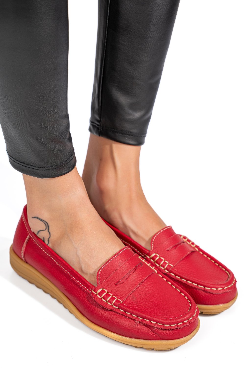 MOCASINI ROSII PIELE NATURALA BSP03