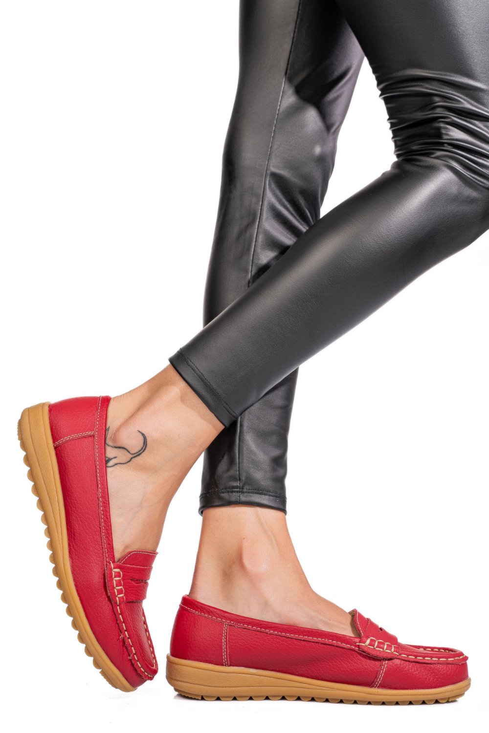 MOCASINI ROSII PIELE NATURALA BSP03