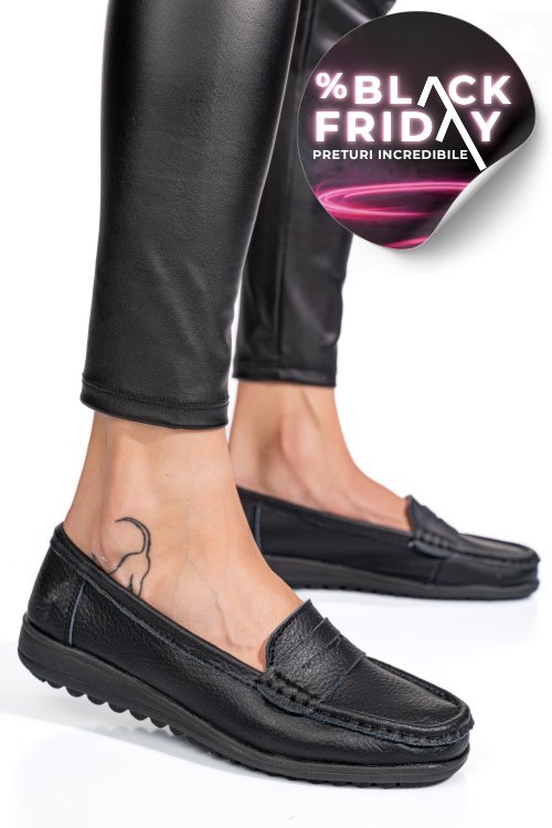 Mocasini negri piele naturala bsp03